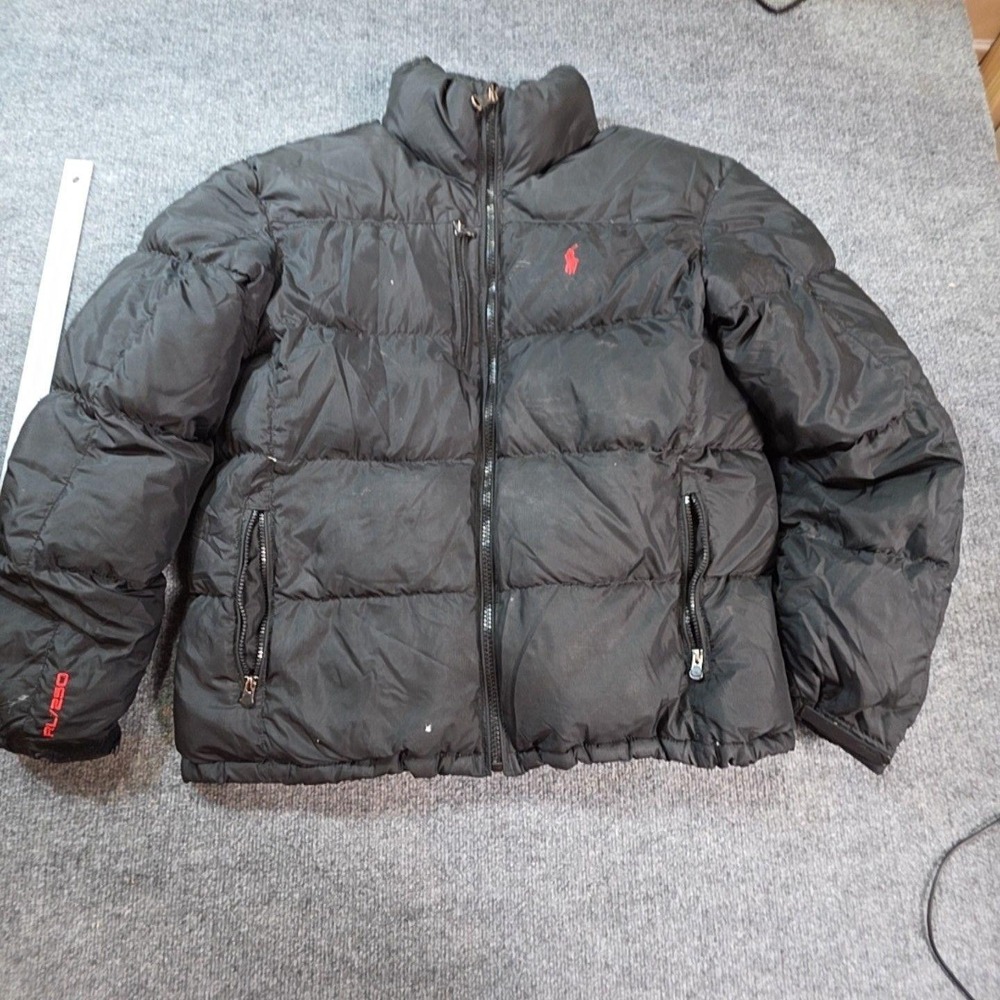 Polo Ralph Lauren Mens Puffer Jacket Large Black Down Insulated Full Zip RL/250